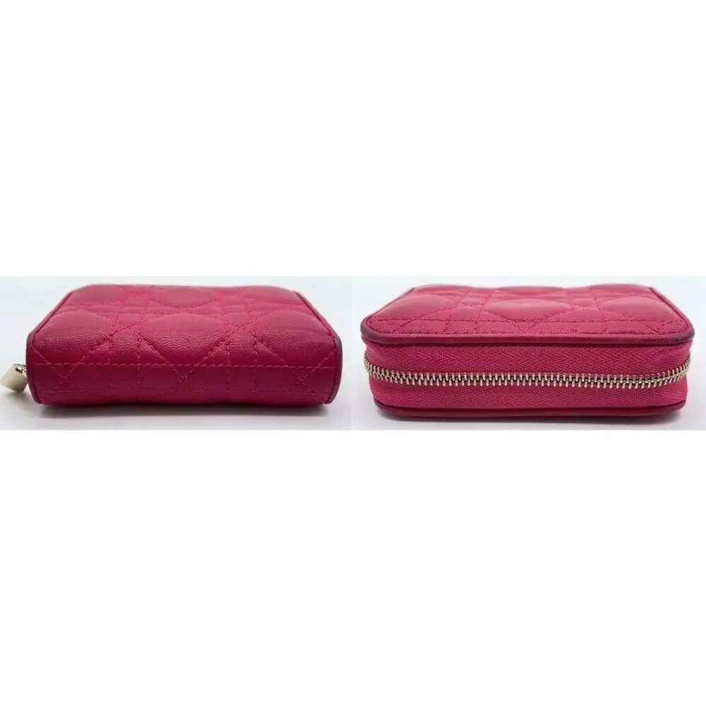 Authentic Christian DIOR Pink Cannage Leather Compact Zip Around Wallet EUC
